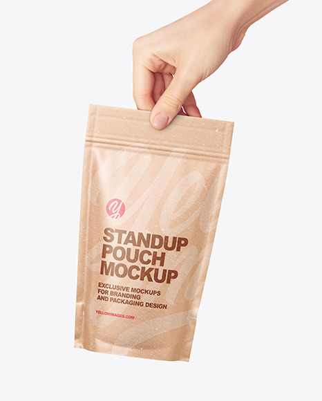 Kraft Stand-up Pouch in a Hand Mockup