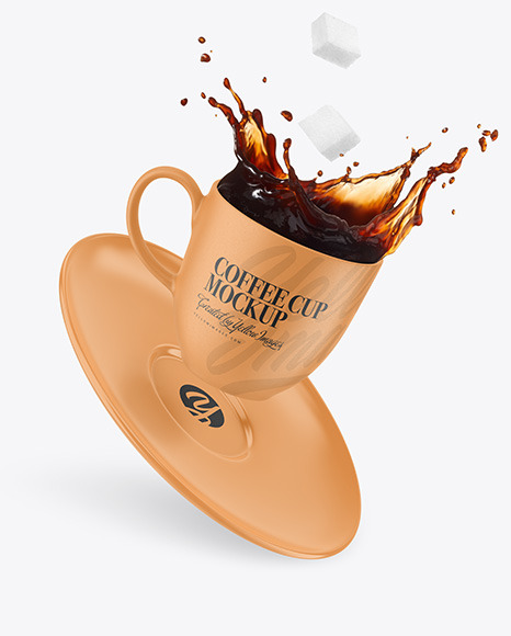 Ceramic Coffee Cup & Saucer w/ Splash Mockup