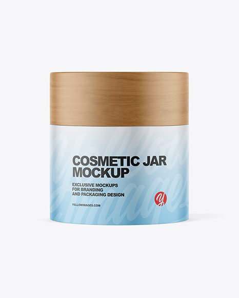 Matte Cosmetic Jar with Wood Cap Mockup