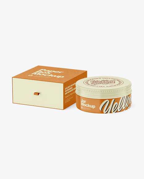 Kraft Box with Glossy Cosmetic Tin Can Mockup