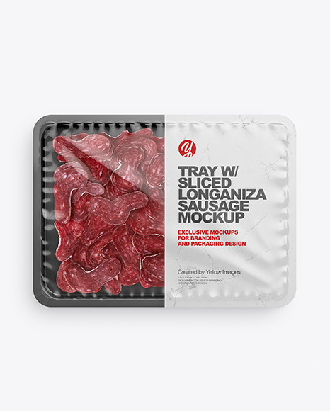 Plastic Tray With Glossy Film & Sliced Longaniza Sausage Mockup