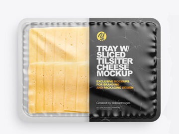 Plastic Tray With Matte Film & Sliced Tilsiter Cheese Mockup