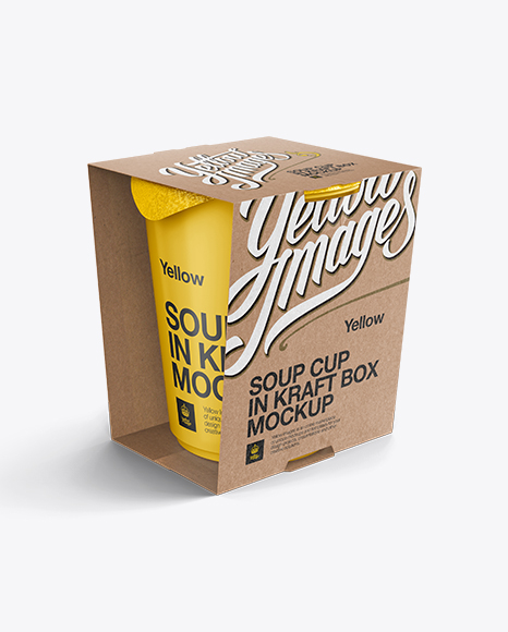 Soup Cup in Kraft Box Mockup  / Front 3/4 View (High-Angle Shot)