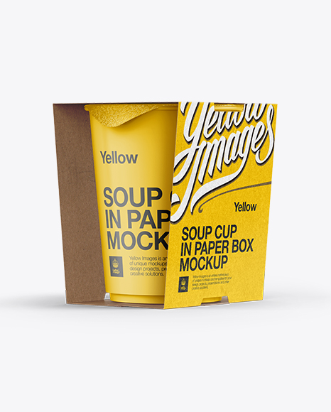 Soup Cup in Paperboard Box Mockup / Front 3/4 View (Eye-Level Shot)