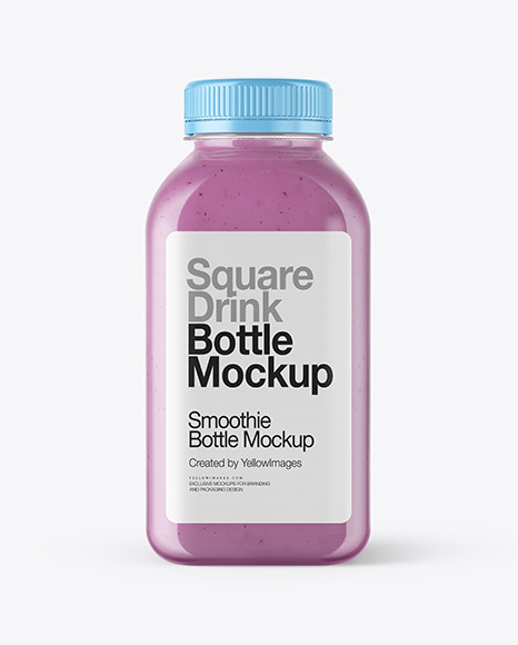 Square Blueberry Smoothie Bottle Mockup