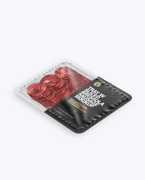 Plastic Tray With Matte Film & Sliced Bresaola Sausage Mockup