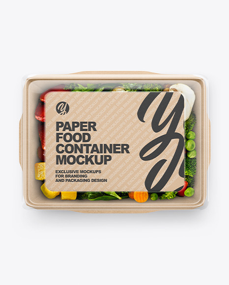 Paper Food Container With Vegan Lunch Mockup