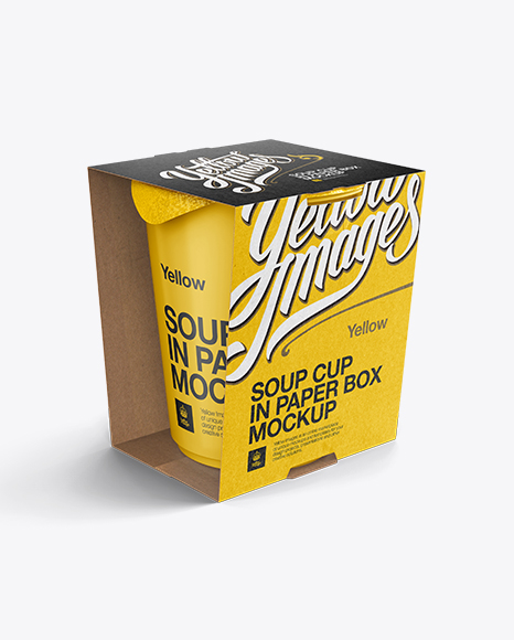 Soup Cup in Paperboard Box Mockup  / Front 3/4 View (High-Angle Shot)