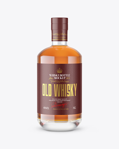 Clear Glass Whiskey Bottle with Wooden Cap Mockup
