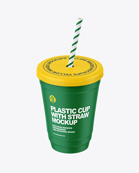 Matte Plastic Cup with Straw Mockup