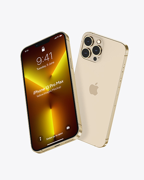 Two iPhones 13 Pro Max Gold Mockups