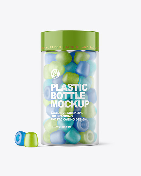 Frosted Plastic Bottle with Gummies Mockup