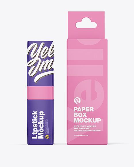 Glossy Square Lipstick Tube w/ Box Mockup