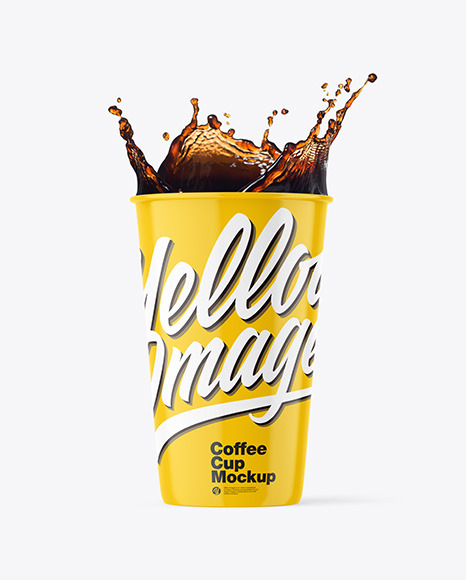 Glossy Plastic Coffee Cup w/ Coffee Splash Mockup