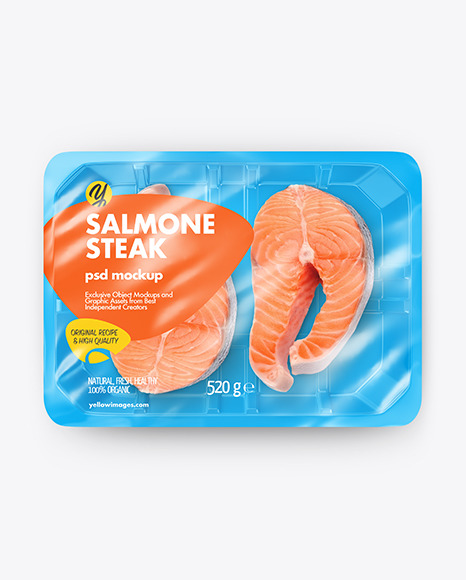Plastic Tray With Salmon Steak Mockup