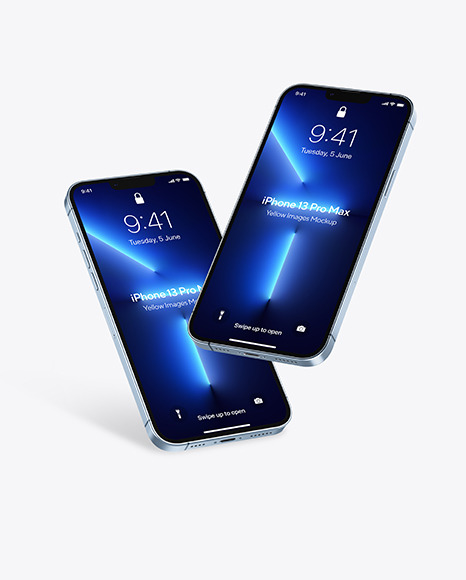 Two iPhones 13 Pro Max Sierra Blue Mockups