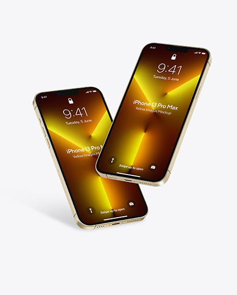 Two iPhones 13 Pro Max Gold Mockups