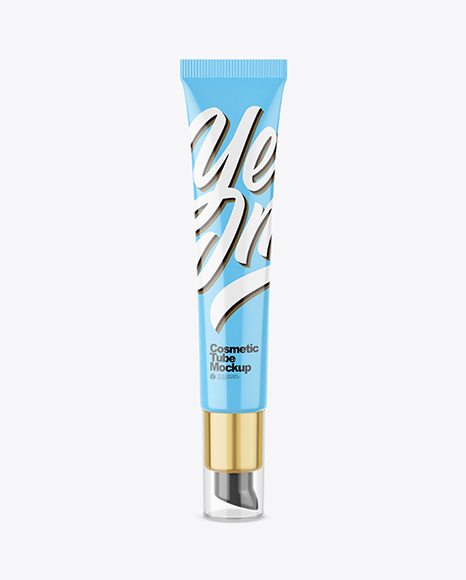 Glossy Cosmetic Tube With Pump Mockup