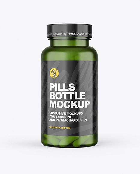 Green Bottle With Pills Mockup