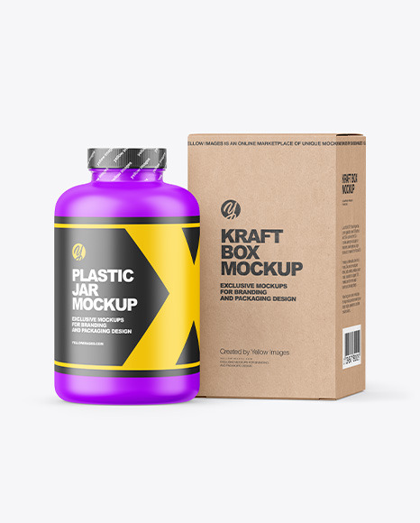 Matte Plastic Jar with Kraft Box Mockup