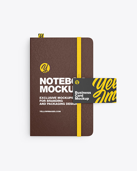 Leather Notebook with Business Card Mockup