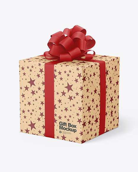 Kraft Gift Box with Matte Bow Mockup