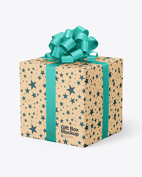 Kraft Gift Box with Matte Metallic Bow Mockup