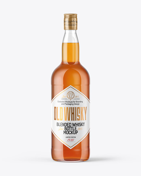 1L Clear Glass Whisky Bottle Mockup
