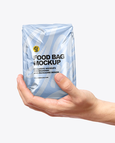 Metallic Food Bag in a Hand Mockup