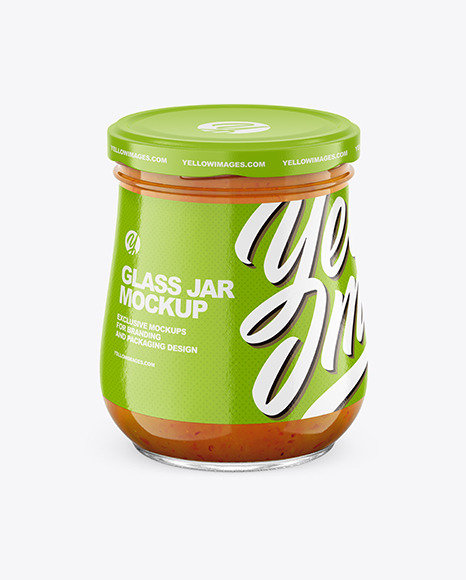 500ml Peach Jam Glass Jar Mockup - Front View (High Angle Shot)