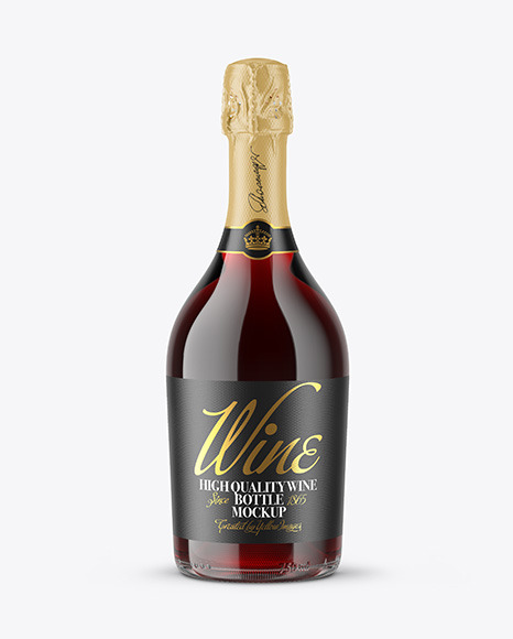 Clear Glass Bottle with Red Champagne Mockup