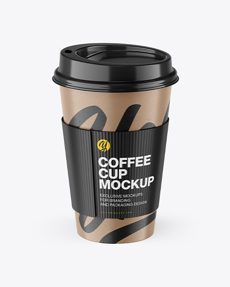 Kraft Coffee Cup With Holder Mockup