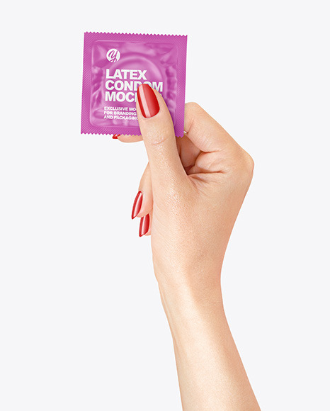 Matte Square Condom Packaging in a Hand Mockup