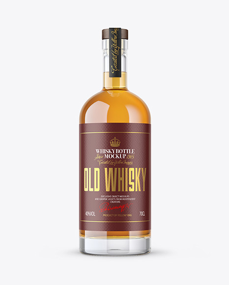 Clear Glass Whiskey Bottle with Wooden Cap Mockup