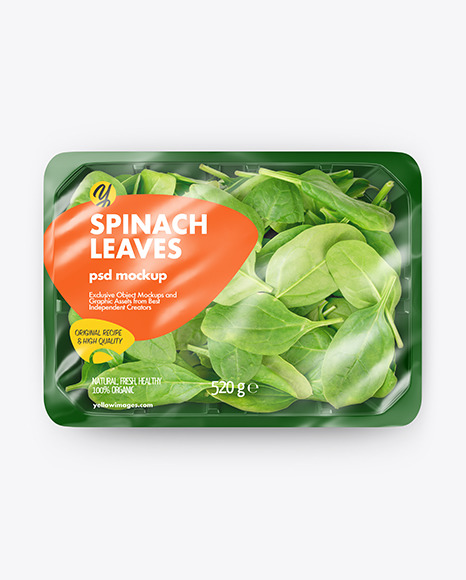 Plastic Tray With Spinach Leaves Mockup