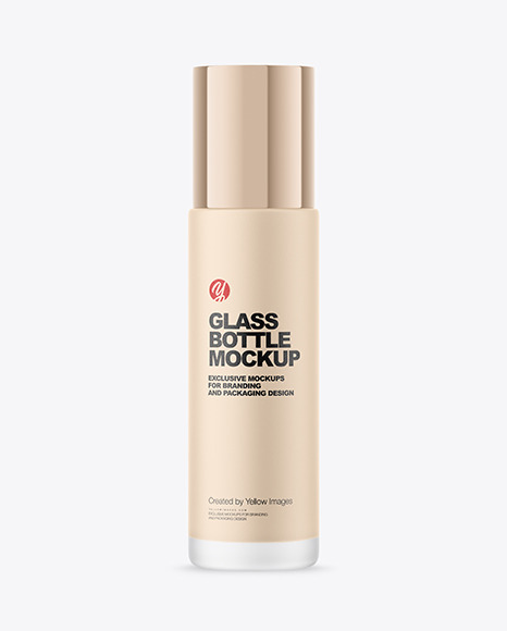 Frosted Glass Cosmetic Bottle with Metallic Cap Mockup