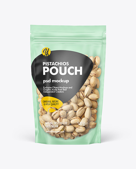 Frosted Plastic Pouch w/ Pistachios Mockup