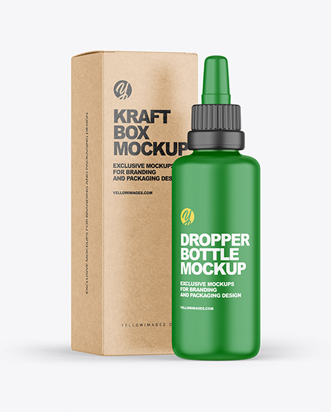 Matte Plastic Dropper Bottle & Kraft Box Mockup