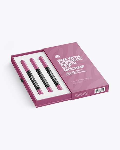 Box with Cosmetic Pencil Set Mockup