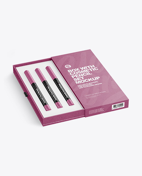 Kraft Box with Cosmetic Pencil Set Mockup