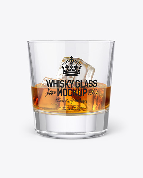 Whisky Tumbler Glass With Ice Cubes Mockup