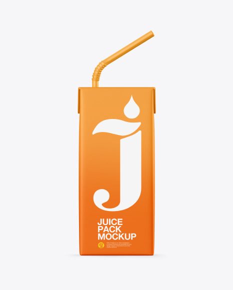Juice Carton Package with Straw Mockup
