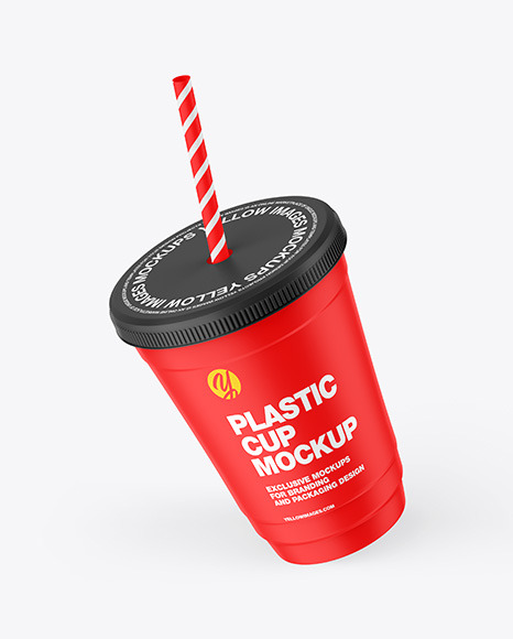 Matte Plastic Cup with Straw Mockup