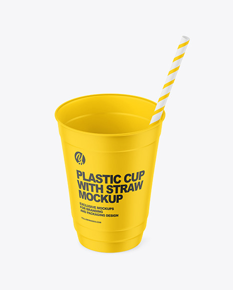 Opened Matte Plastic Cup with Straw Mockup