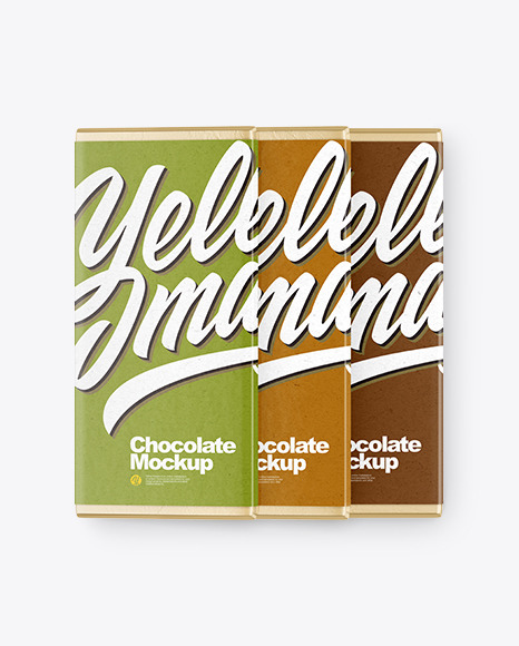 Three Chocolate Bars in Kraft Packaging Mockup
