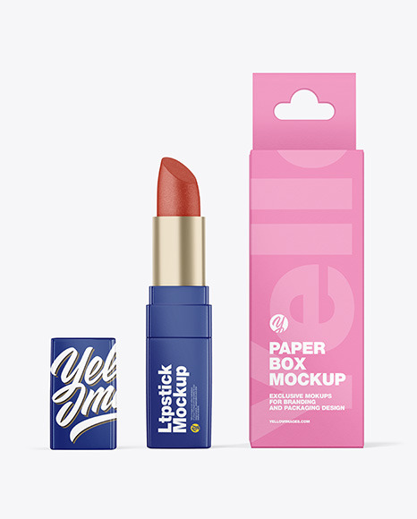 Opened Square Lipstick Tube w/ Box Mockup