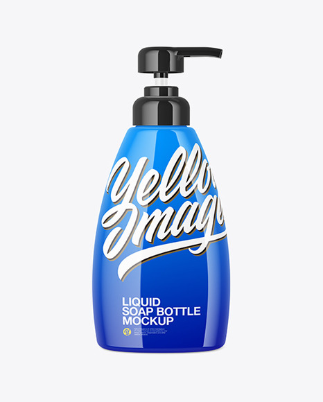 Glossy Liquid Soap Bottle with Pump Mockup