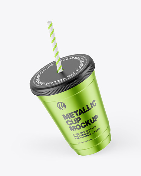 Metallized Cup with Plastic Straw Mockup