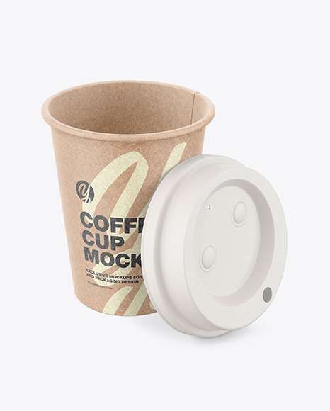 Kraft Coffee Cup with Biodegradable Lid Mockup