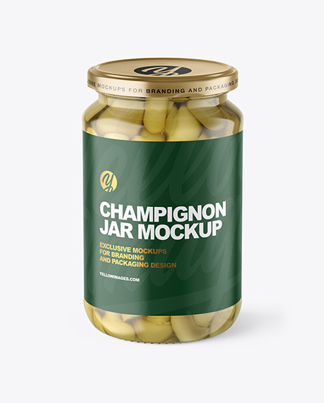 Clear Glass Jar with Champignons Mockup
